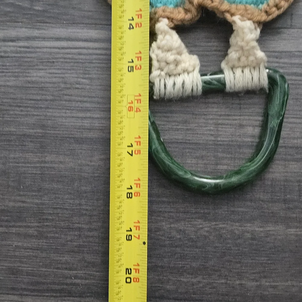 1970's Style Macrame Owl Wall Hanging Towel Holder Retro Boho MCM Green Brwn Vtg